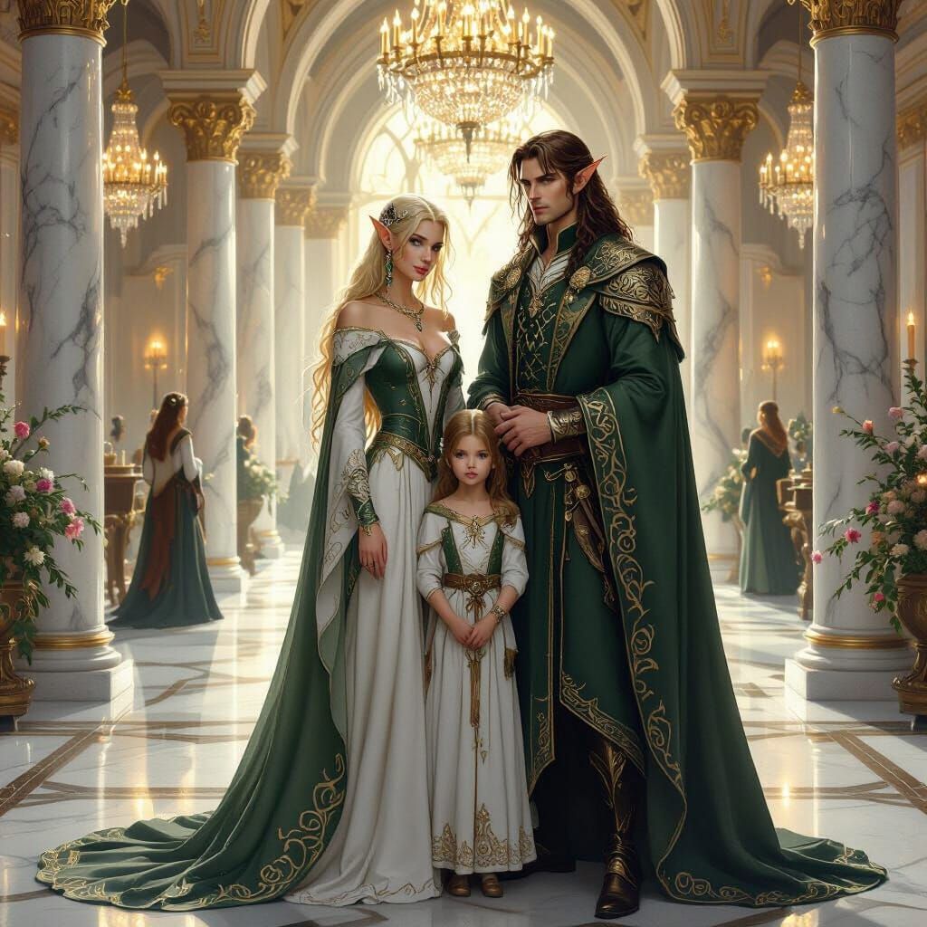 Elegant Elven Family Portrait in Majestic Hall