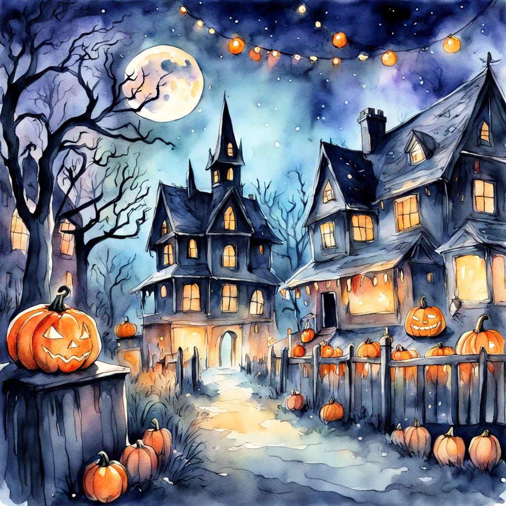 Christmas Halloween Fusion in Ethereal Watercolor Style