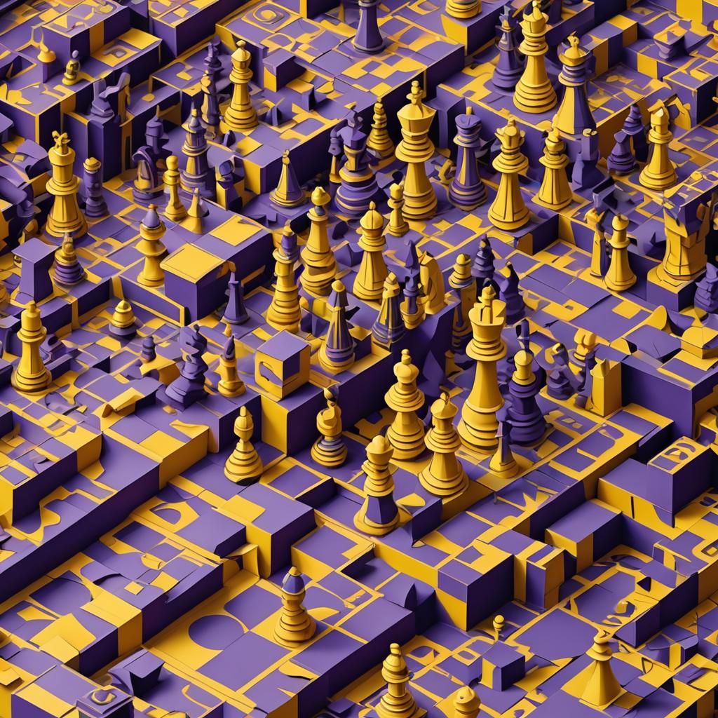 Kirigami Chess Board in Geometric Fauvism Style