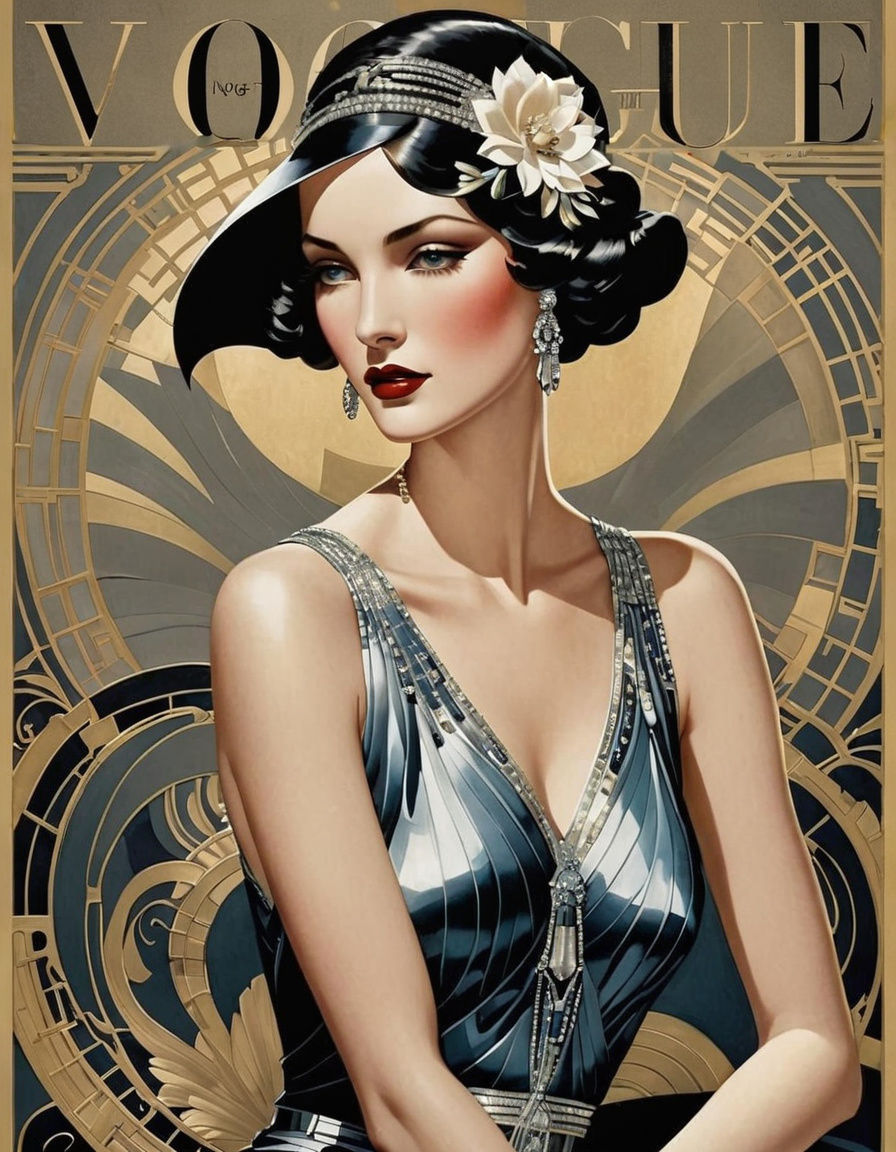 Art Deco Vogue Cover with Flapper Girl