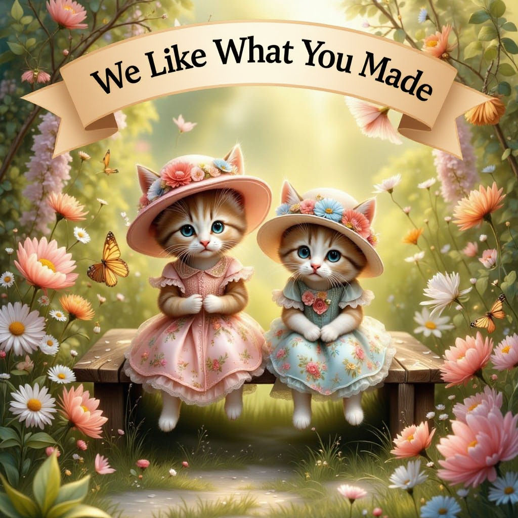 Chibi Kittens in a Flower Garden Illustration