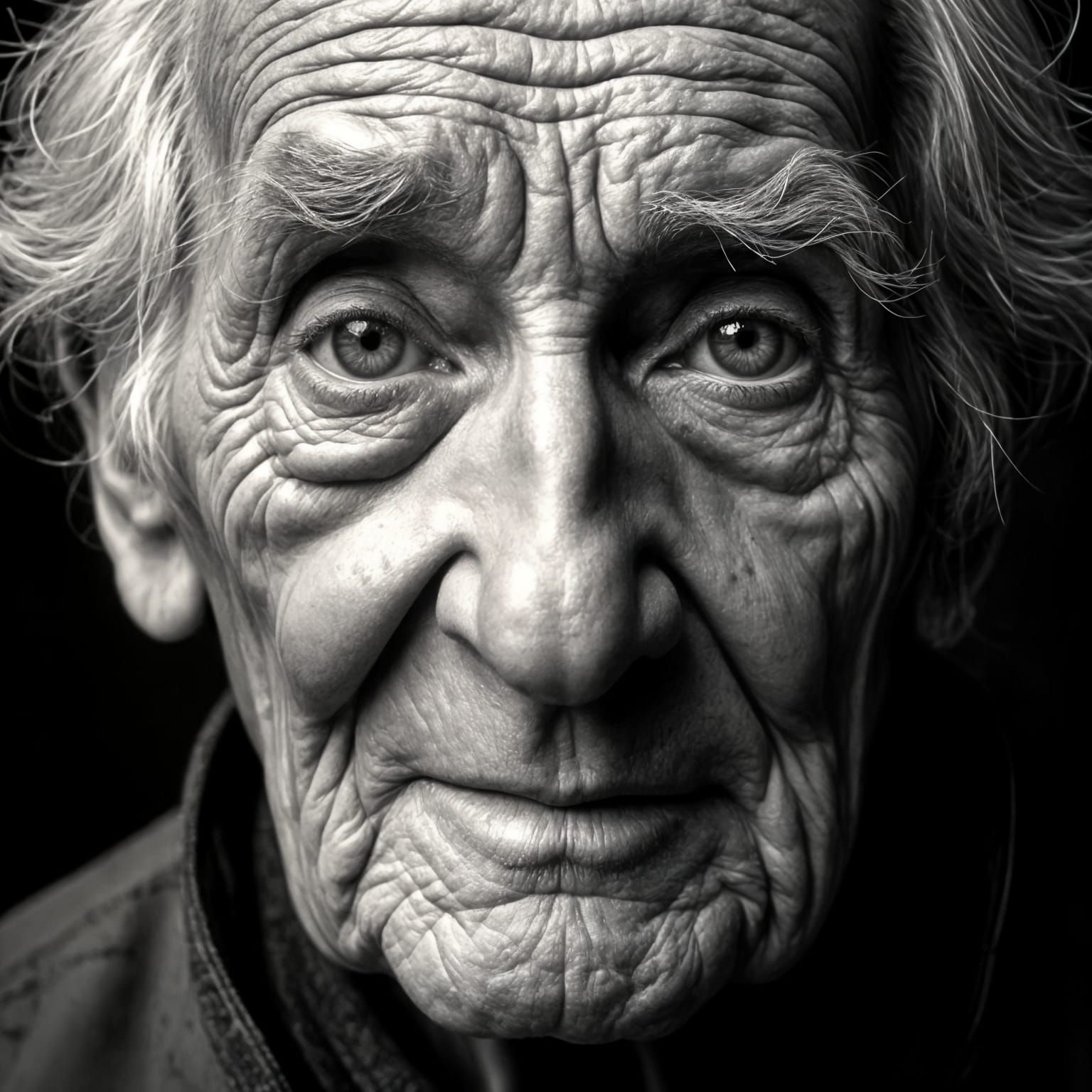 Elderly Face Etched With Life Stories
