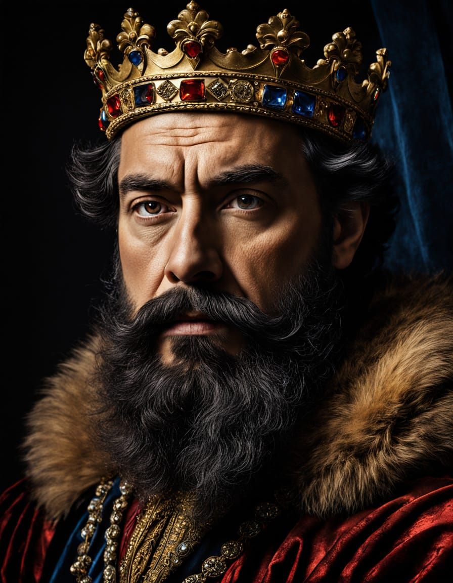 Regal King Portrait in Renaissance Oil Painting Style