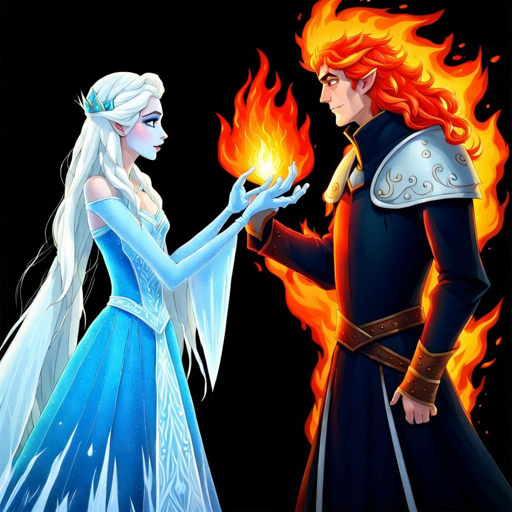 Ice Queen and Fire King Meet: A Fantasy Art