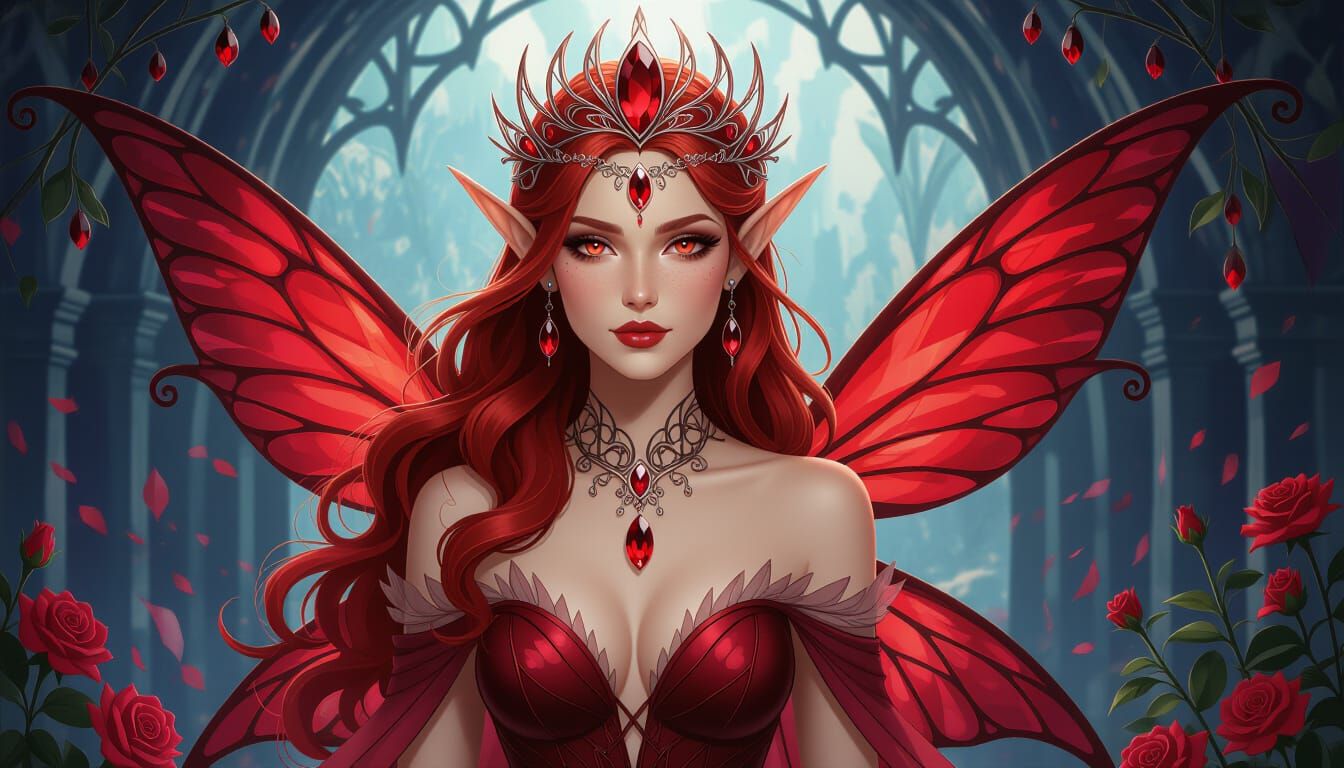 Garnet Faerie Zoey: Majestic Fantasy Portrait