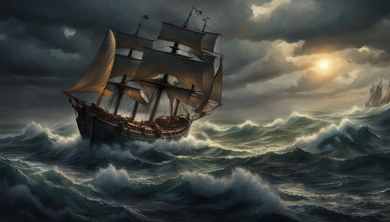 Stormy Seas: Old Gulet with Torn Sails