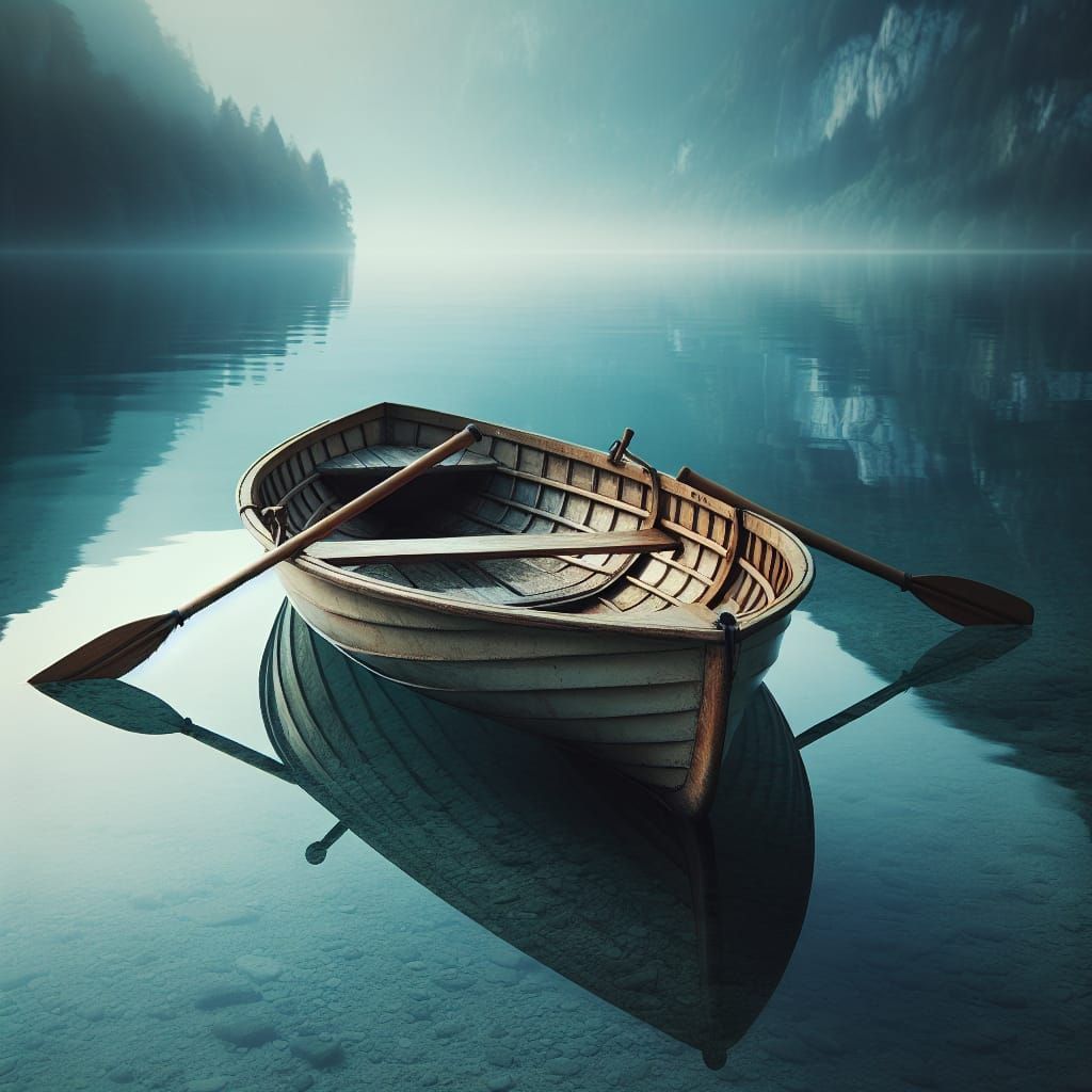 Rowboat Drifting on a Calm Lake