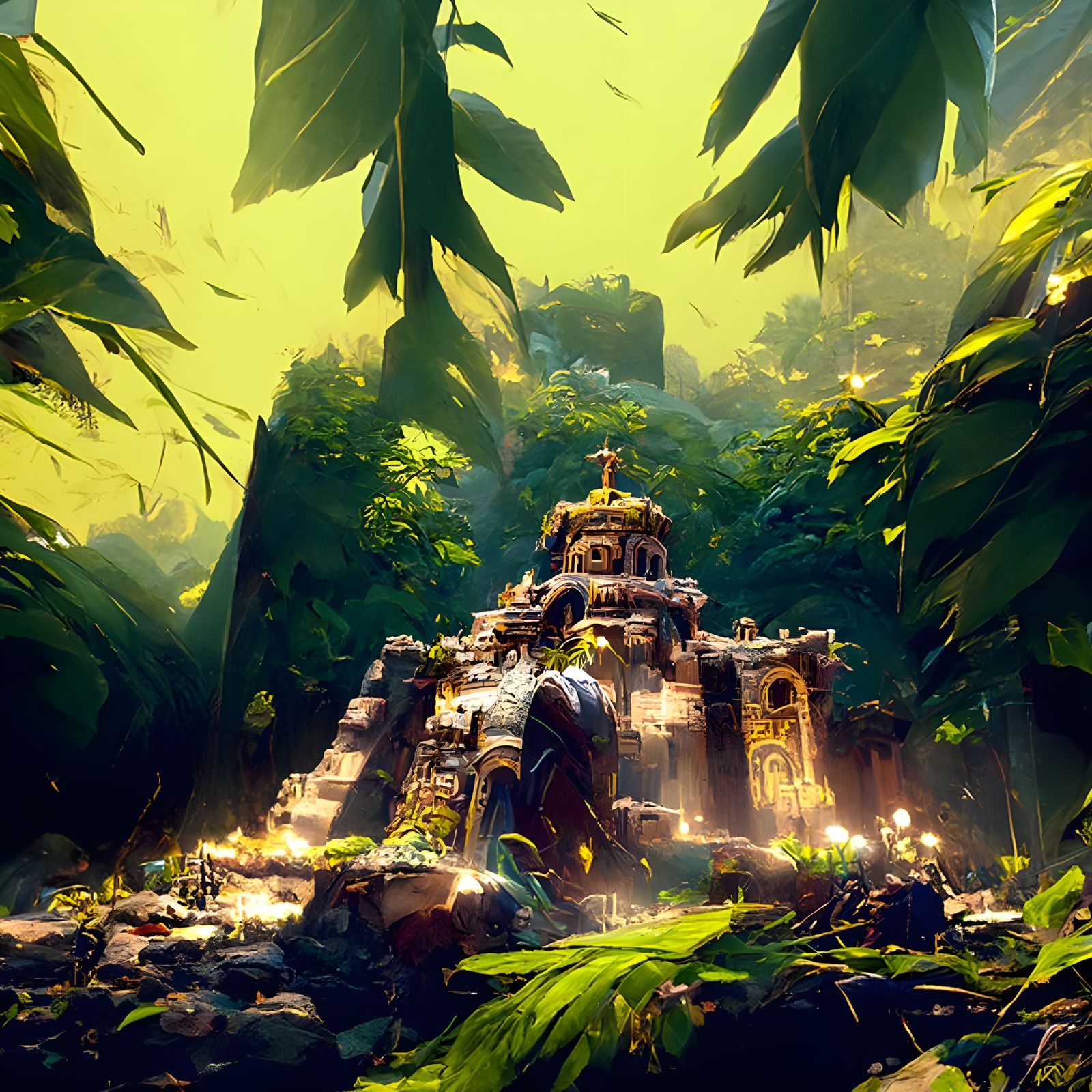 Mysterious Aztec Temple in Lush Jungle Environment