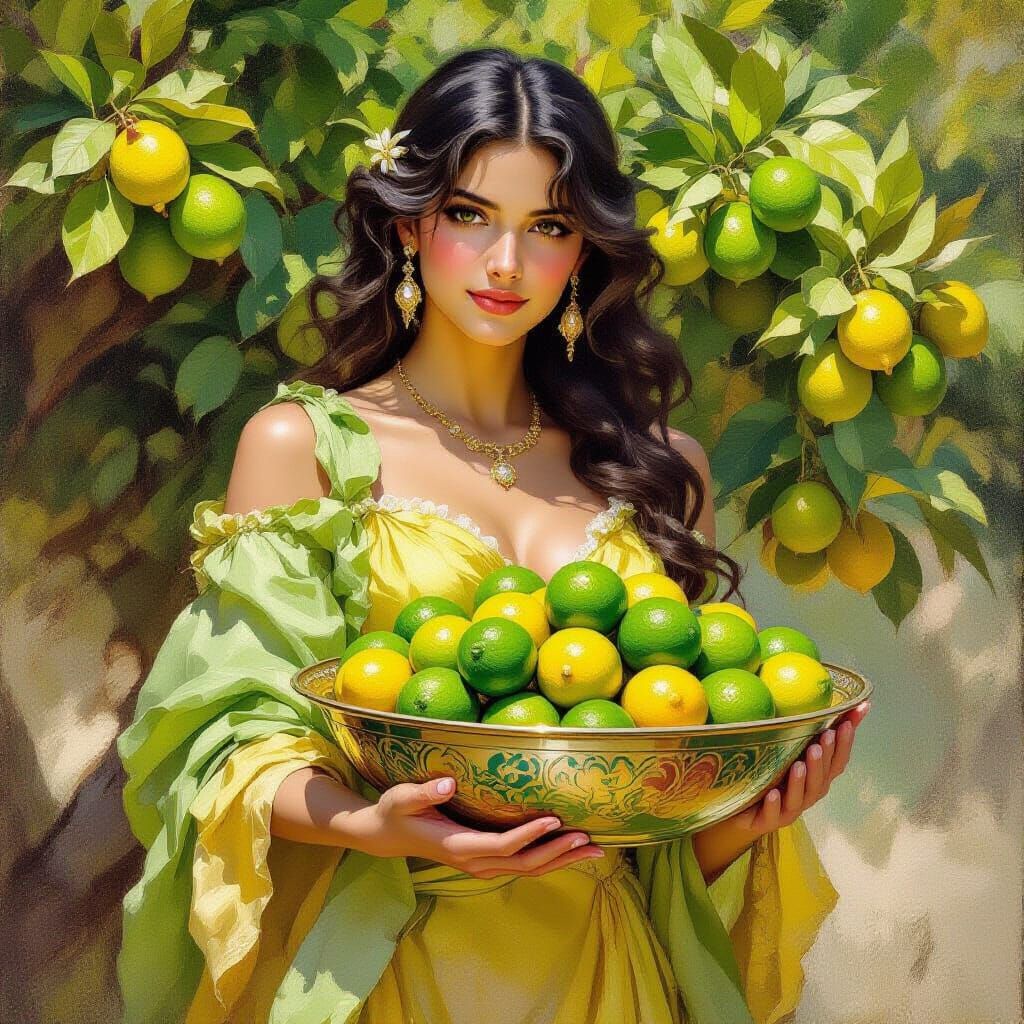 Lime Tree Goddess in Oil Painting Style