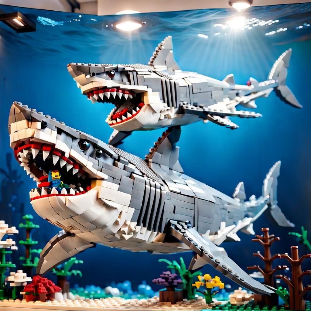 Lego Shark with an appetiser in their mouth