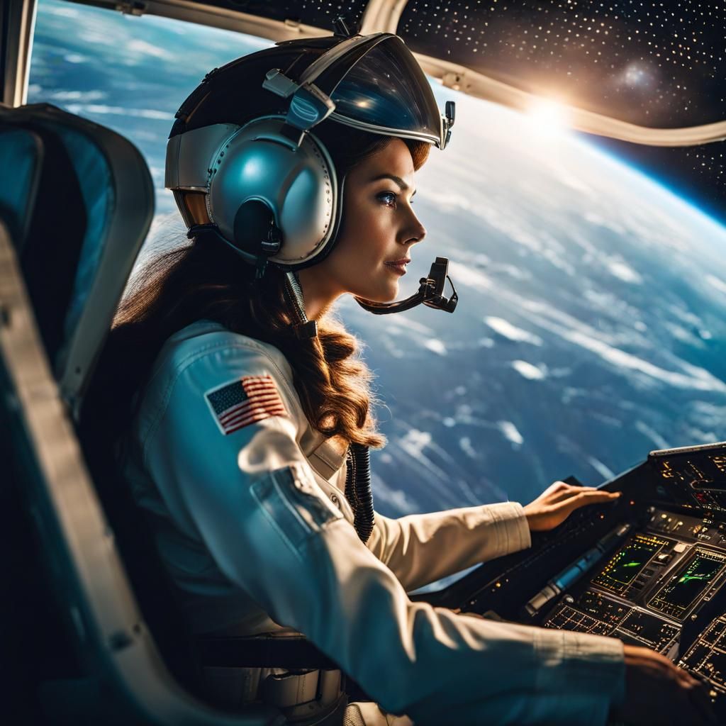 Woman Pilot Navigates Spacecraft at High Speed
