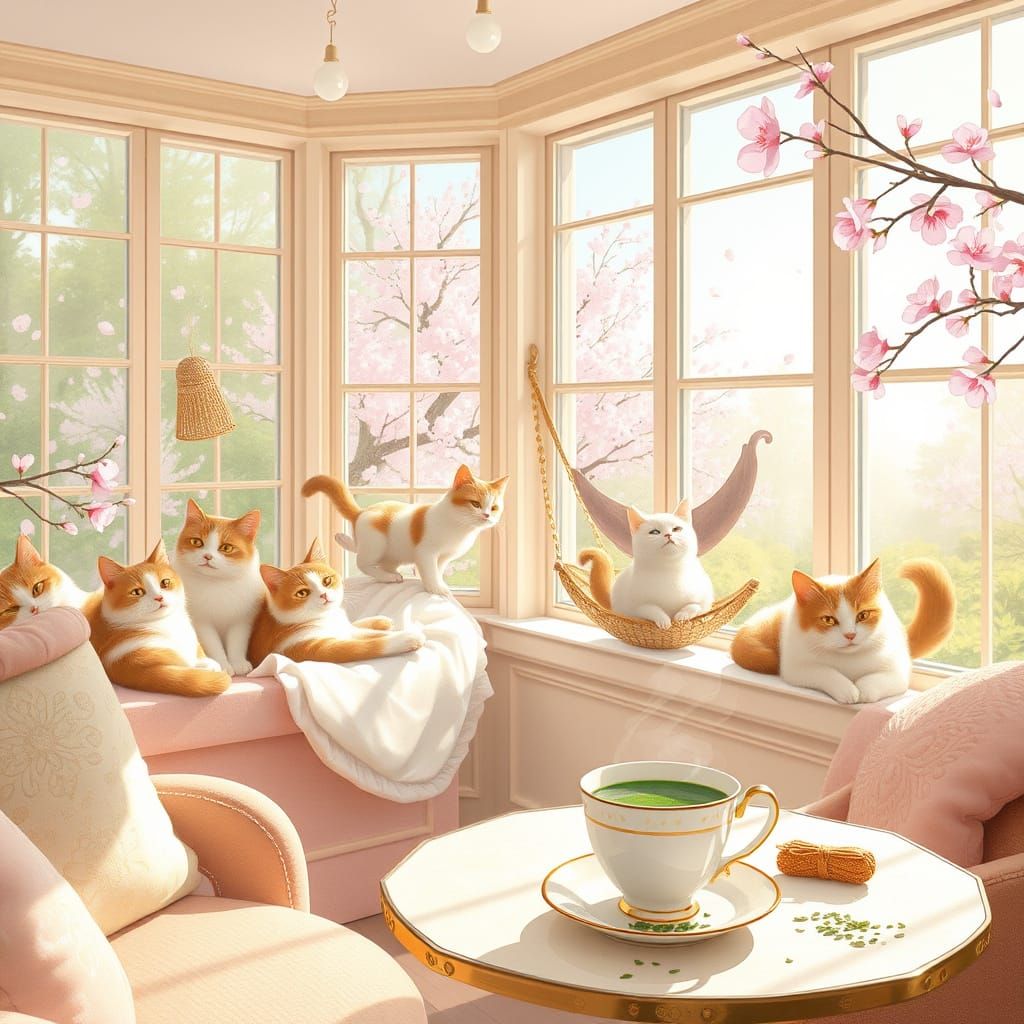 Whimsical Cat Café in Impressionist Watercolor Style