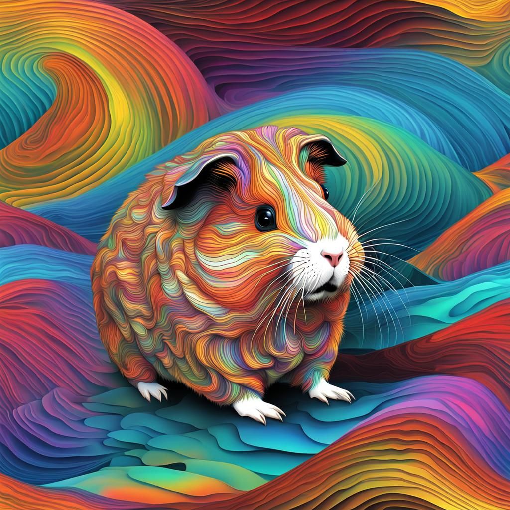 Holographic Guinea Pig Coloring Page in 3D