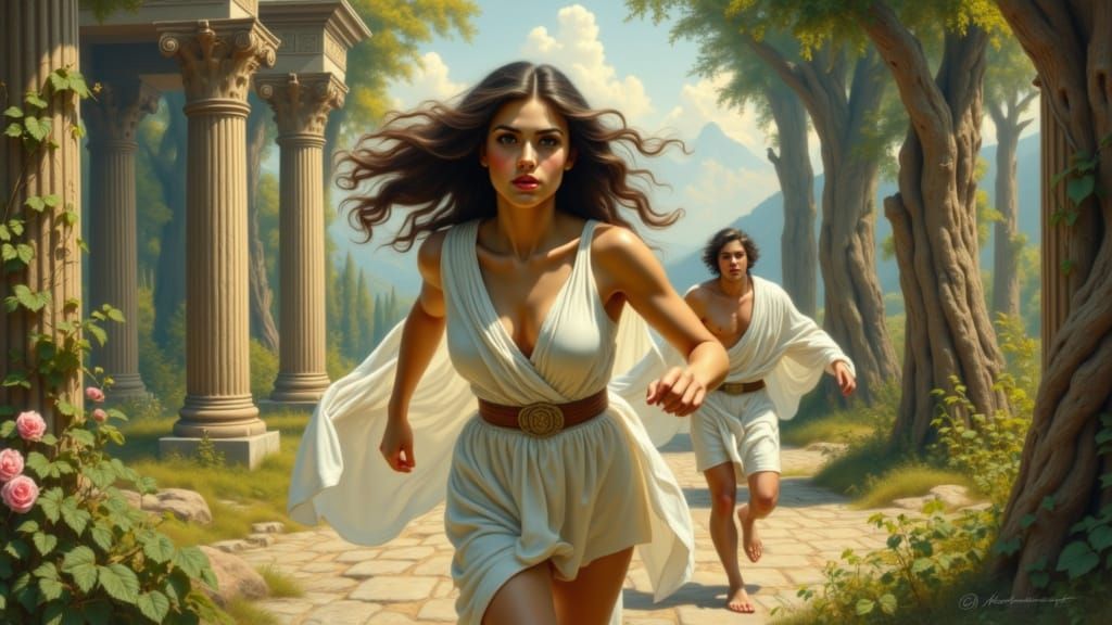 Greek Huntress Atalanta in Full Flight