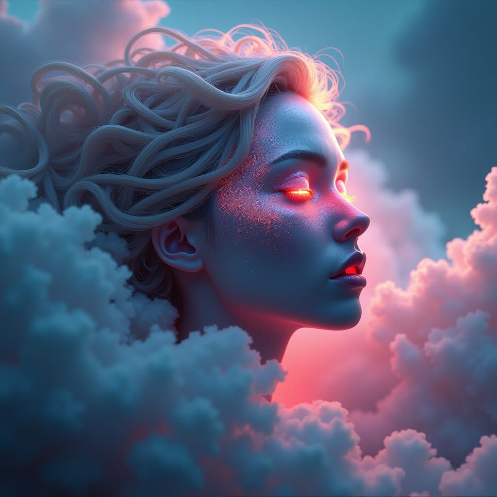 Ethereal Woman in Science Fiction Dreamscape