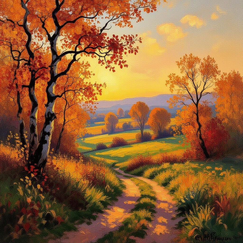 Vibrant Autumn Landscape in Impressionist Style