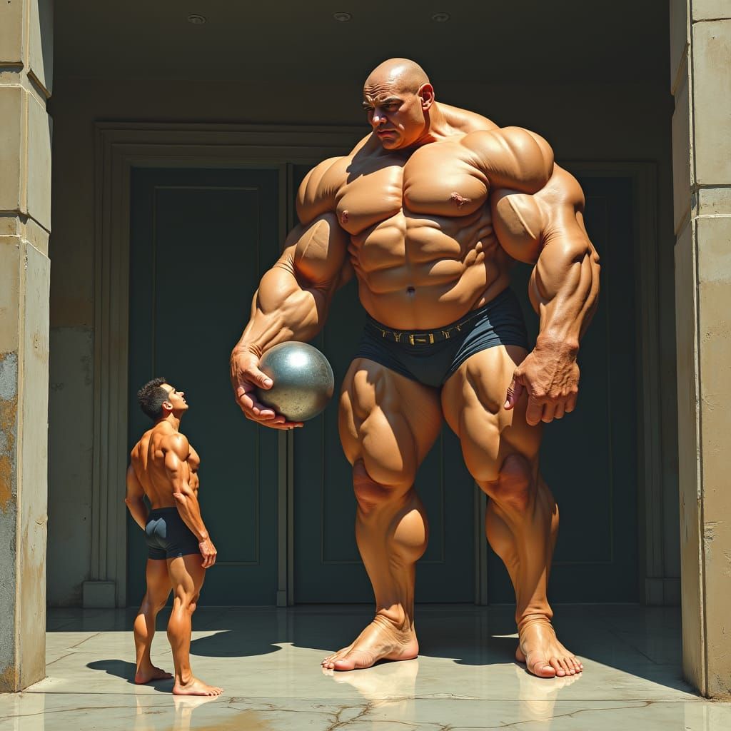Surreal Giant Bodybuilder in Noir Comic Style