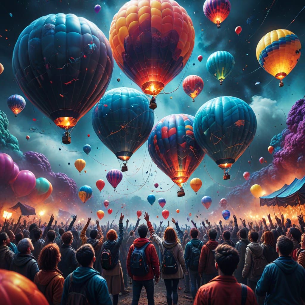 Air Balloon Day Celebration in Vibrant Mixed Media Style