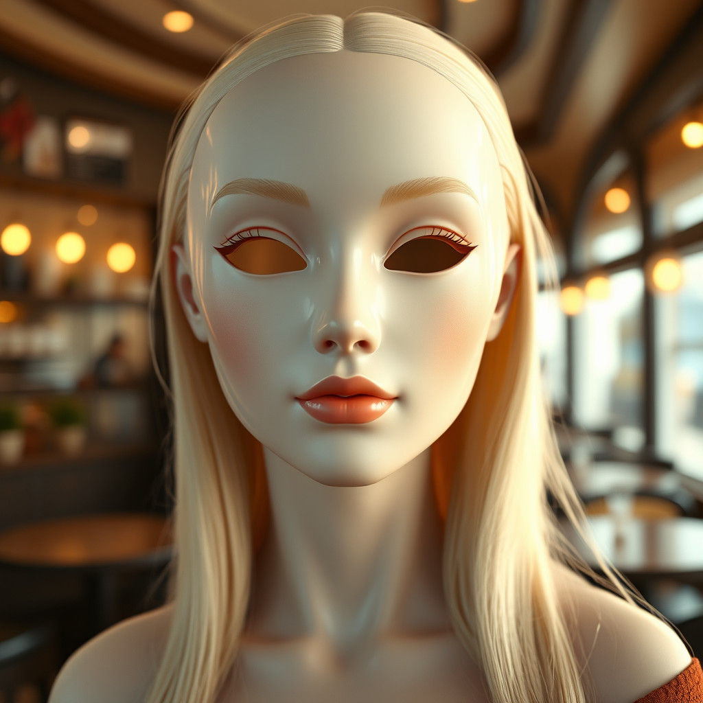 Loving Blonde Female Mask in Hyper-Realistic Style