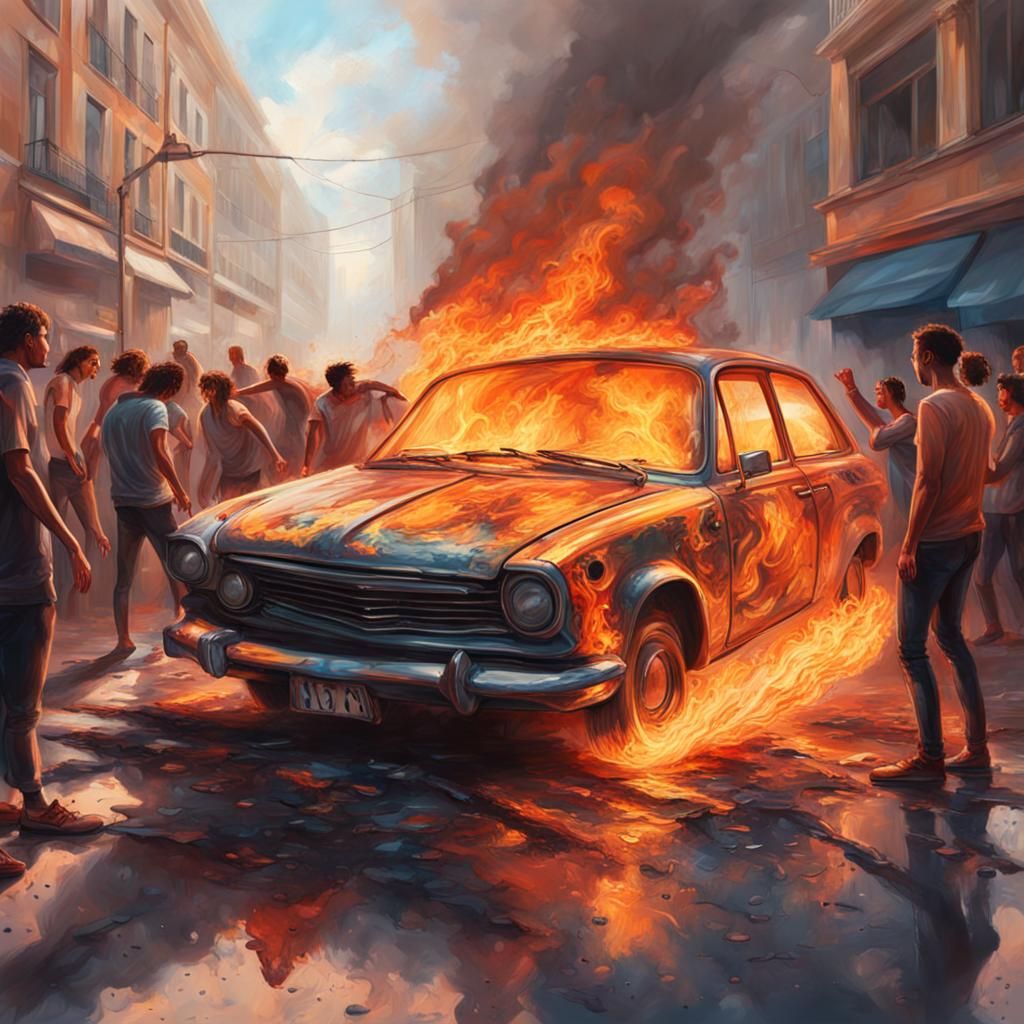 Hyperrealistic Burning Car Concept Art