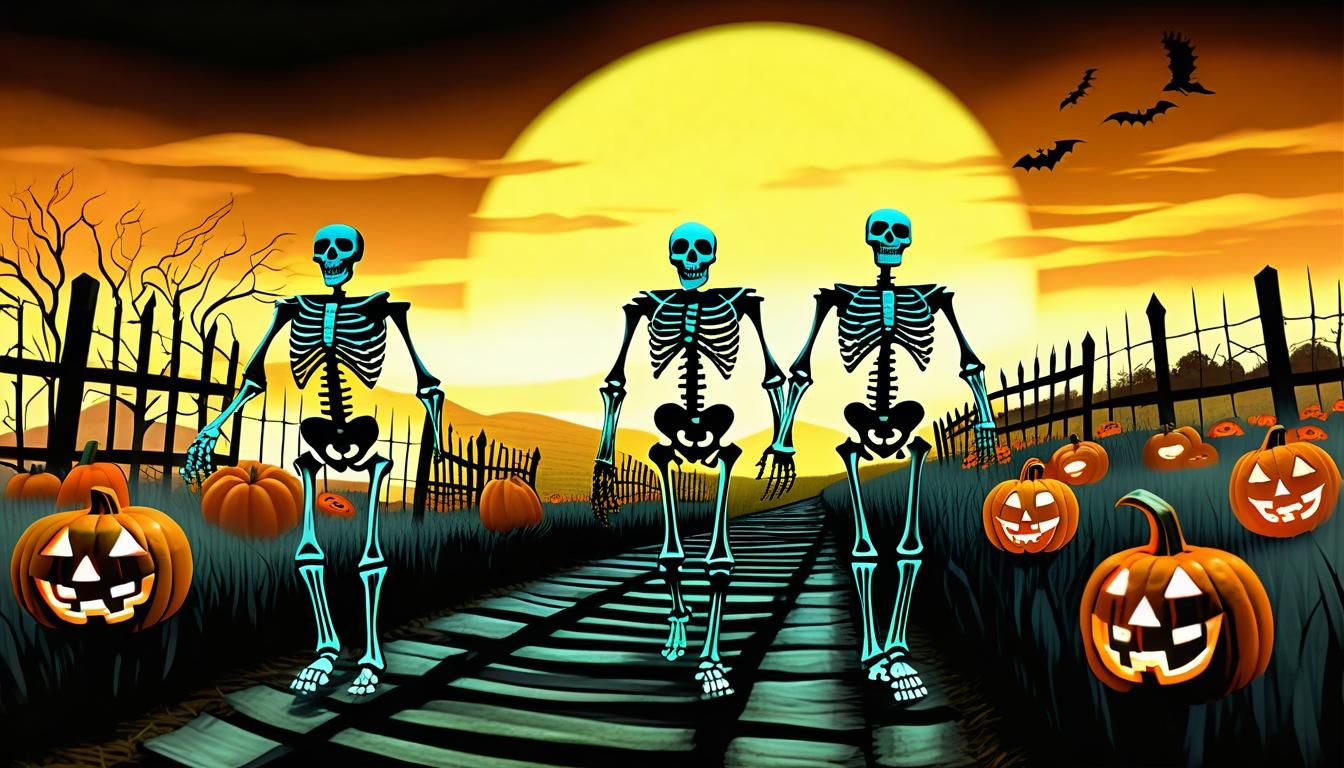 Skeletal Lantern Bearers in Surrealist Dreamscape