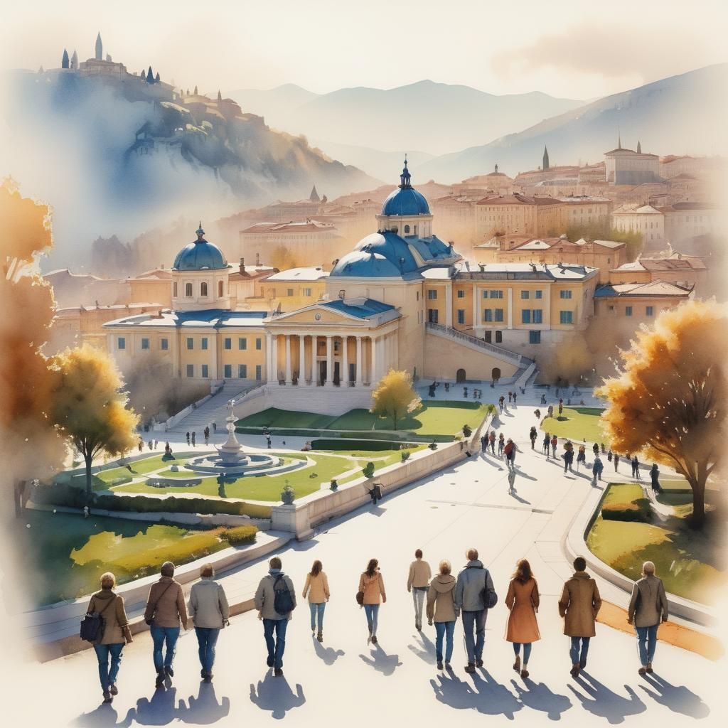 Belvedere Square Vista in Watercolor Sketch Style