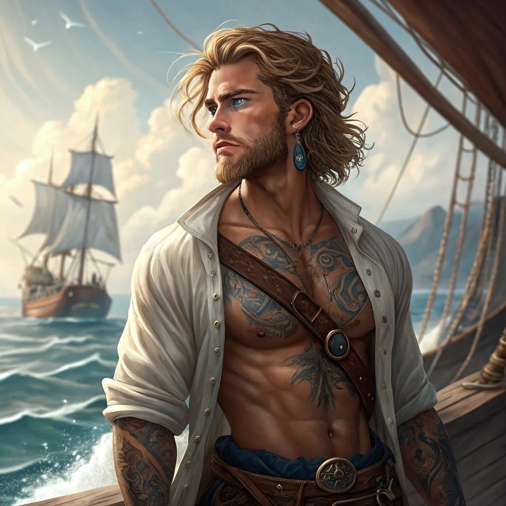 Rugged Pirate Captain in Comic Style