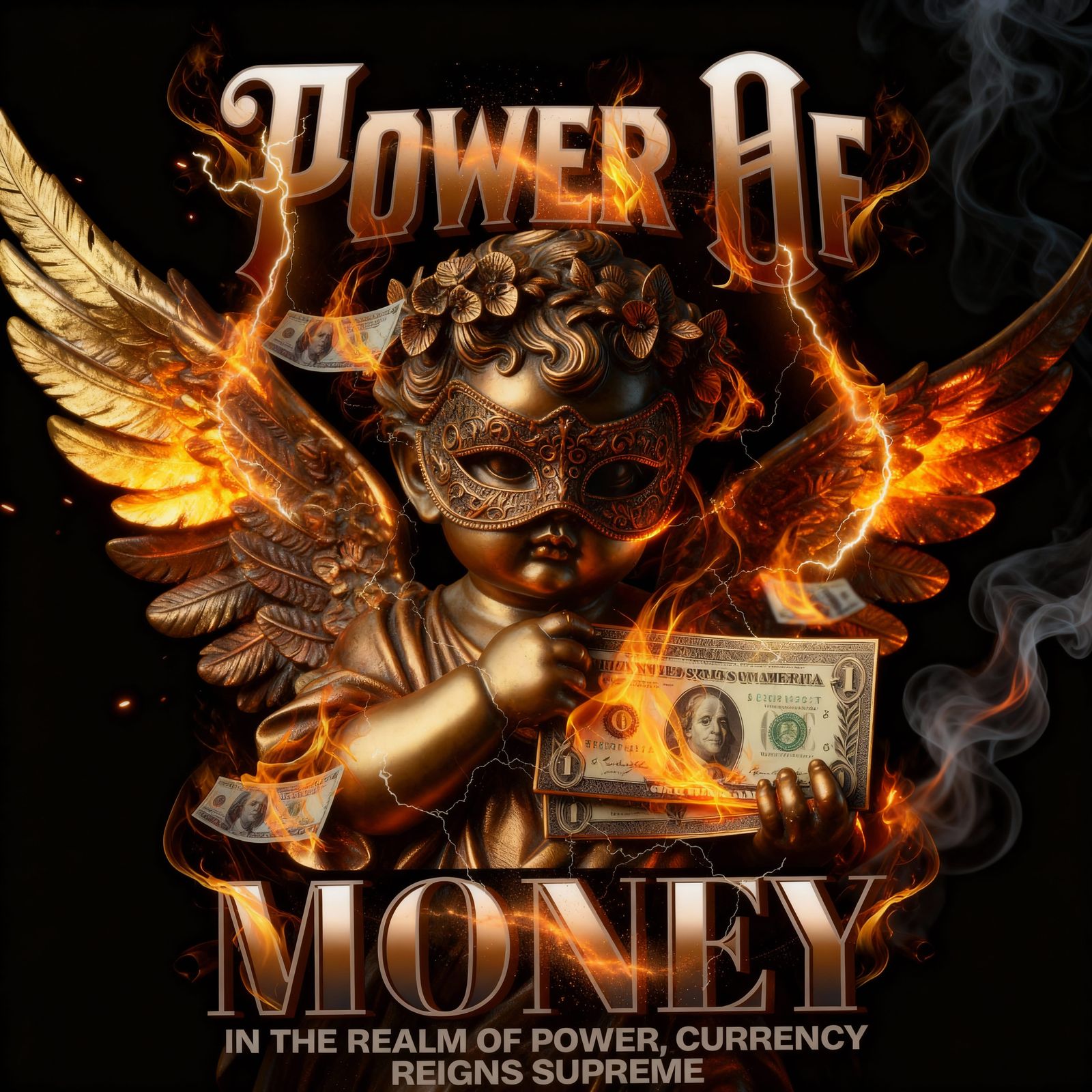 Bronze Cherub Statue with Venetian Mask: Luxury and Power