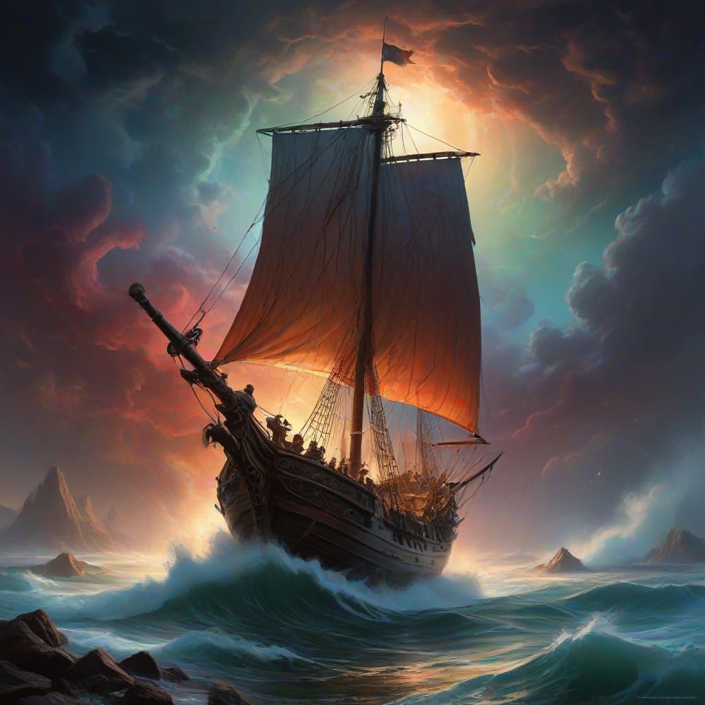 Ghostly Viking Ship Sails Through Cosmic Vortex