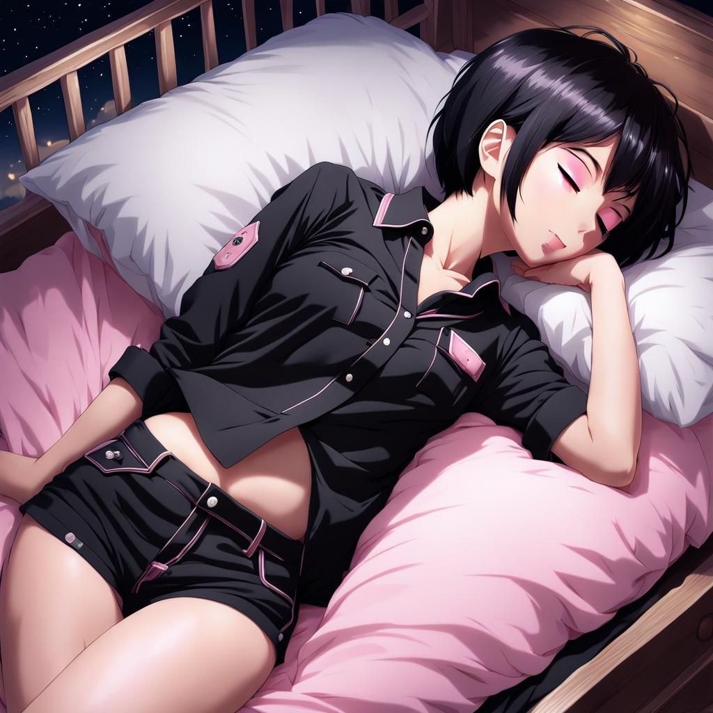Anime Woman Sleeping at Night in Manga Style