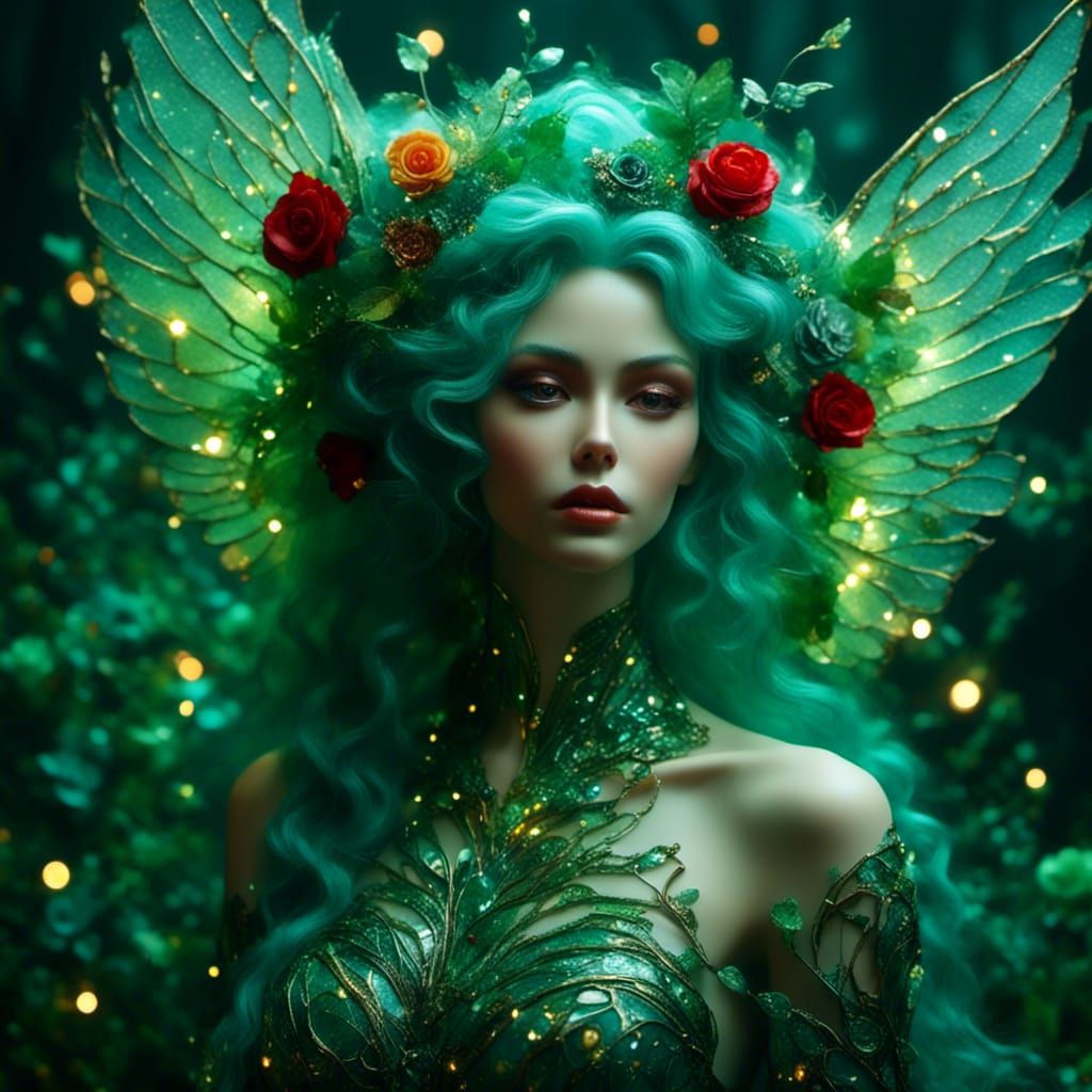 Stunning Fae Woman with Sparkling Wings and Flowers