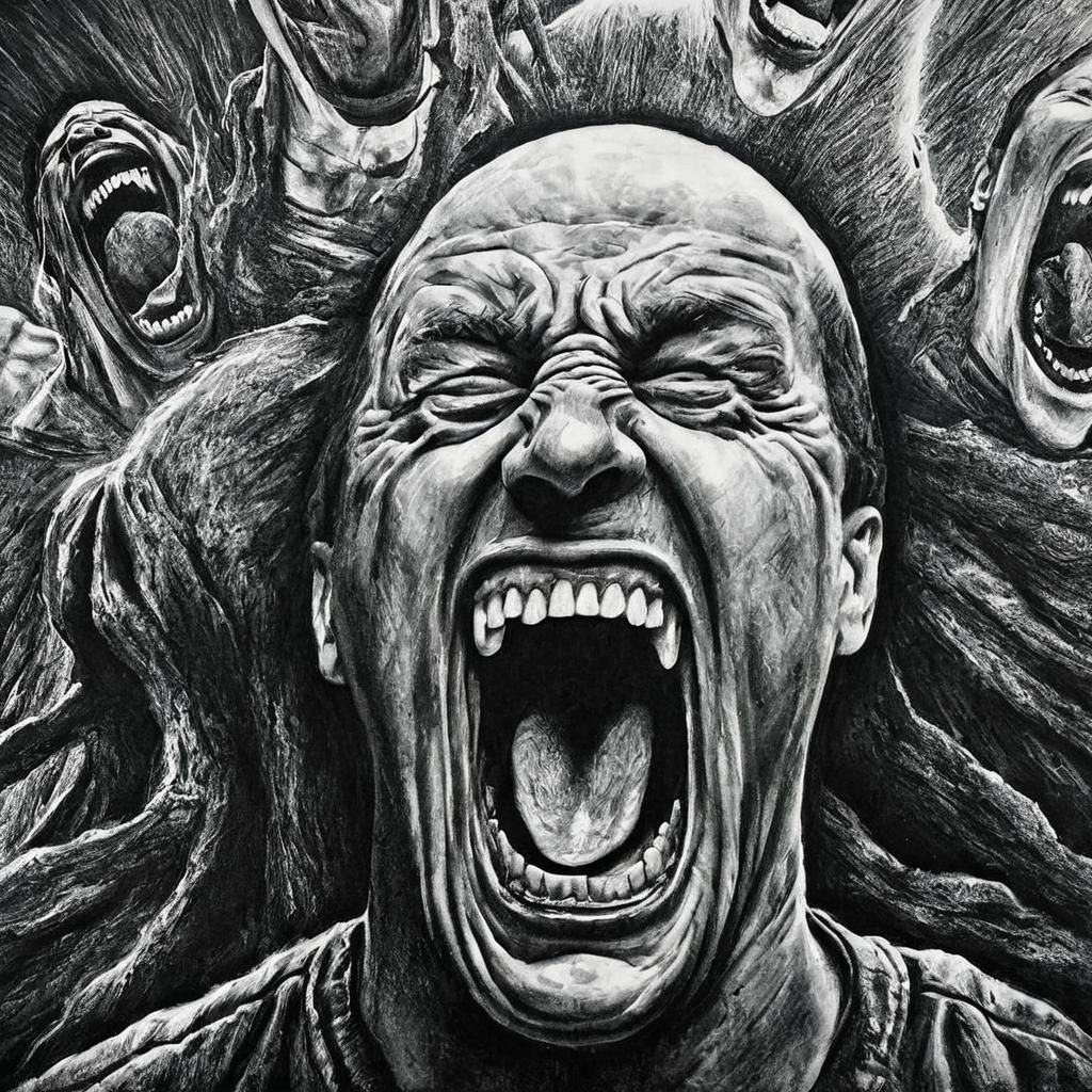 Detailed Charcoal Drawing of Screaming Man