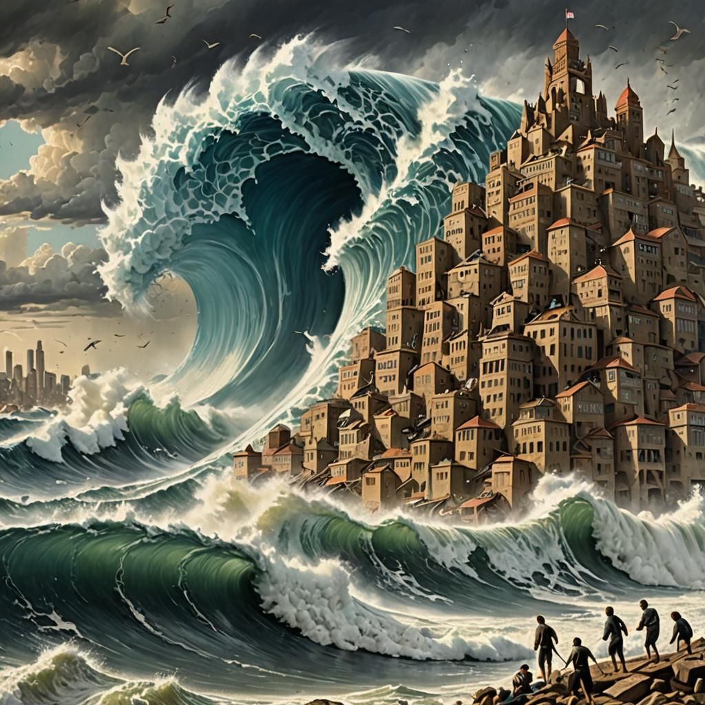 Surfer Rides Tower of Babel Tsunami