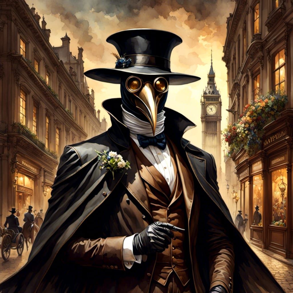 Plague Doctor in Watercolor Style