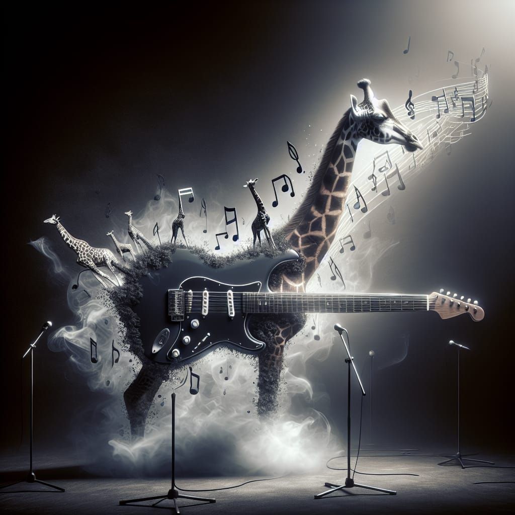 Surreal Giraffe Electric Guitar with Floating Musical Notes