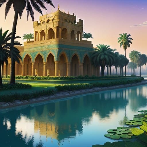 Ancient Babylon Cityscape at Sunset