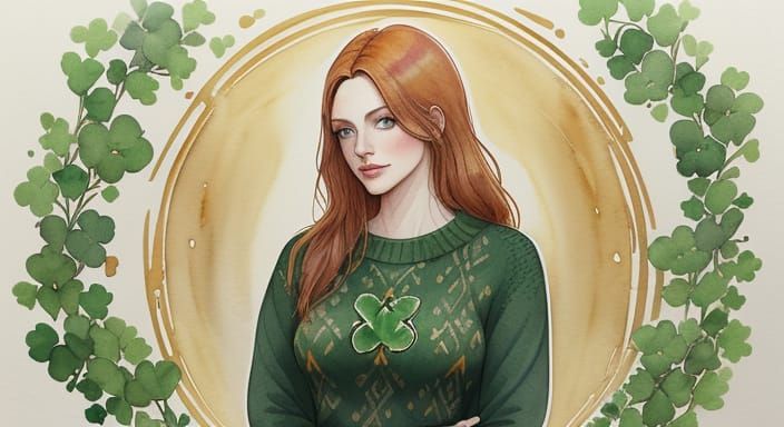 Irish Woman Portrait in Watercolor Ink Wash