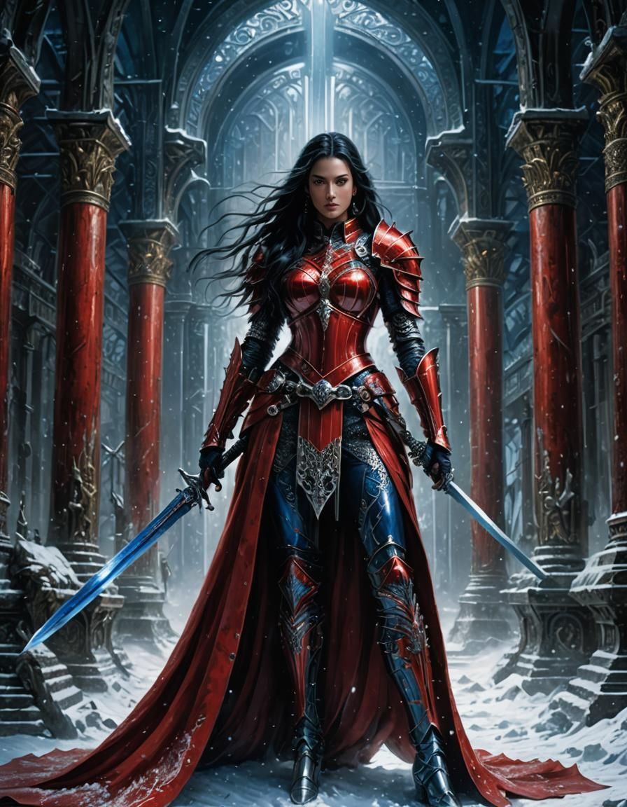 Female Warrior in Red Armor, Luis Royo Style
