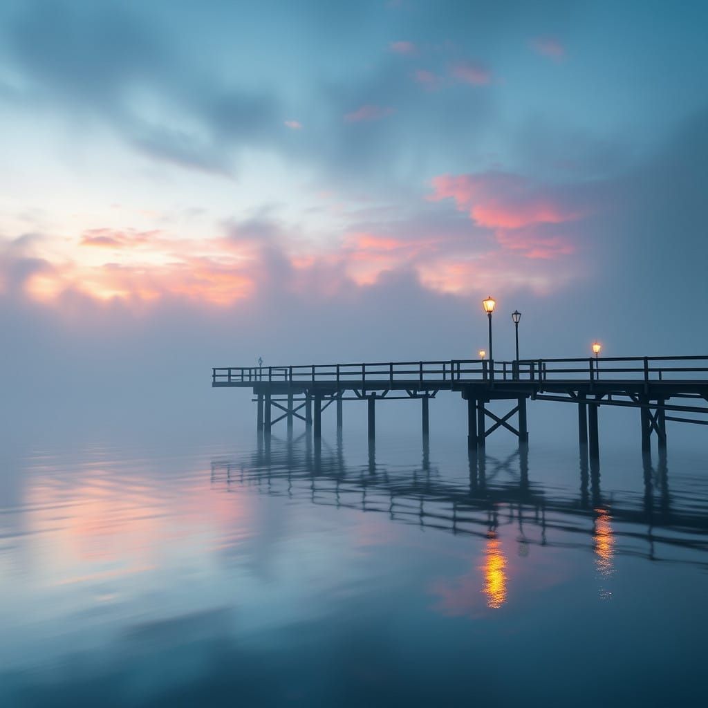 Epic Cinematic Morning Pier in Detailed Digital Art