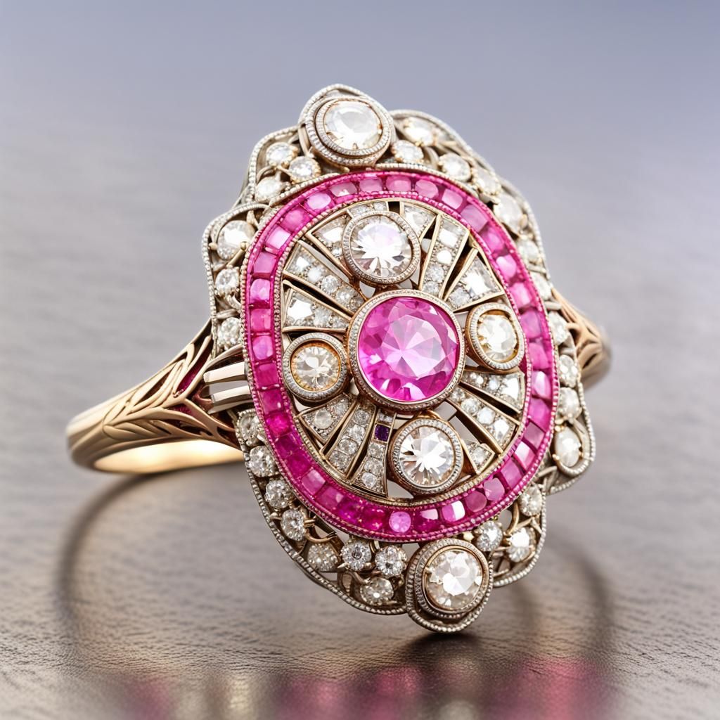 Edwardian Diamond and Pink Sapphire Ring, Cinematic Style