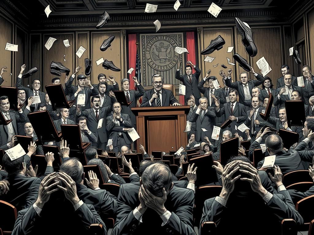 Council Chamber Riot in Dramatic Style