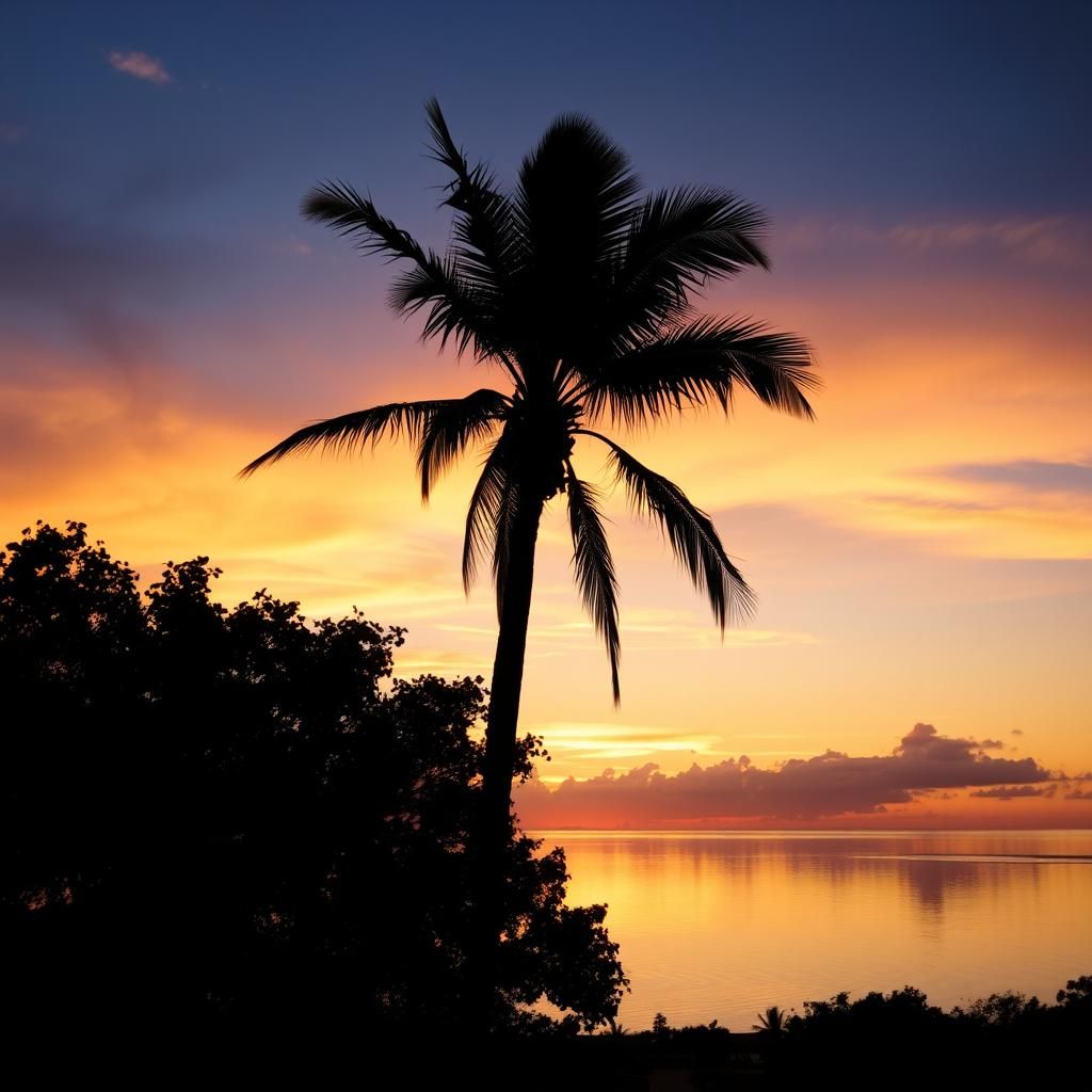 Tropical Palm Tree Sunset Silhouette