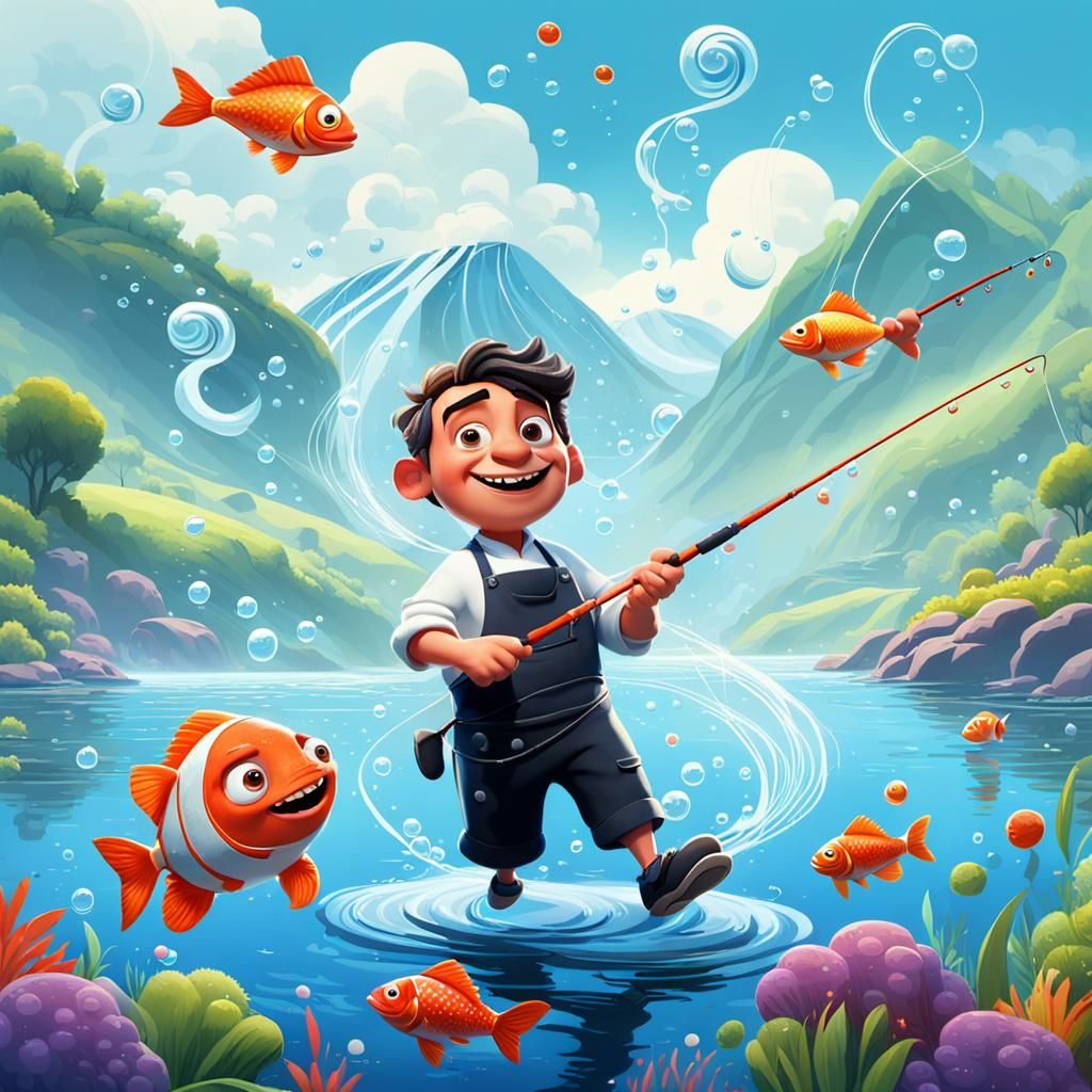Chef's Whimsical River Adventure in Vibrant Pixar Style
