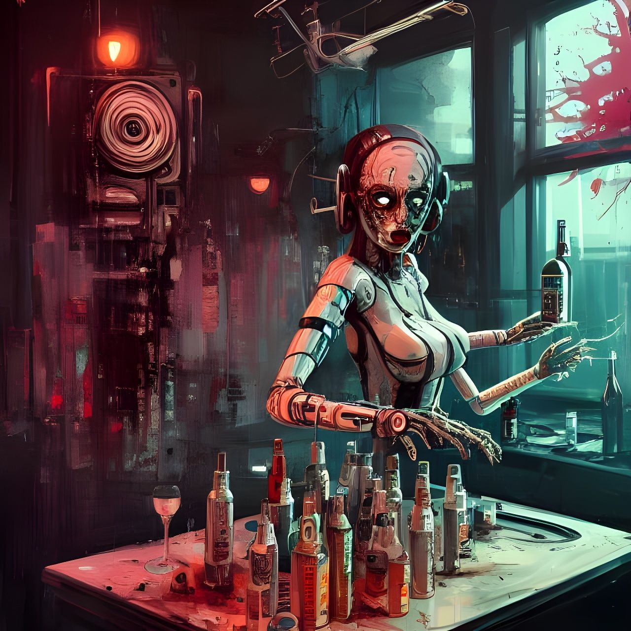 Terrifying Cyborg Bartender as Horror Art
