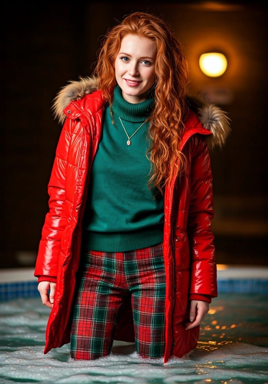 Redheaded Woman in Hot Tub, Elegant and Intimate