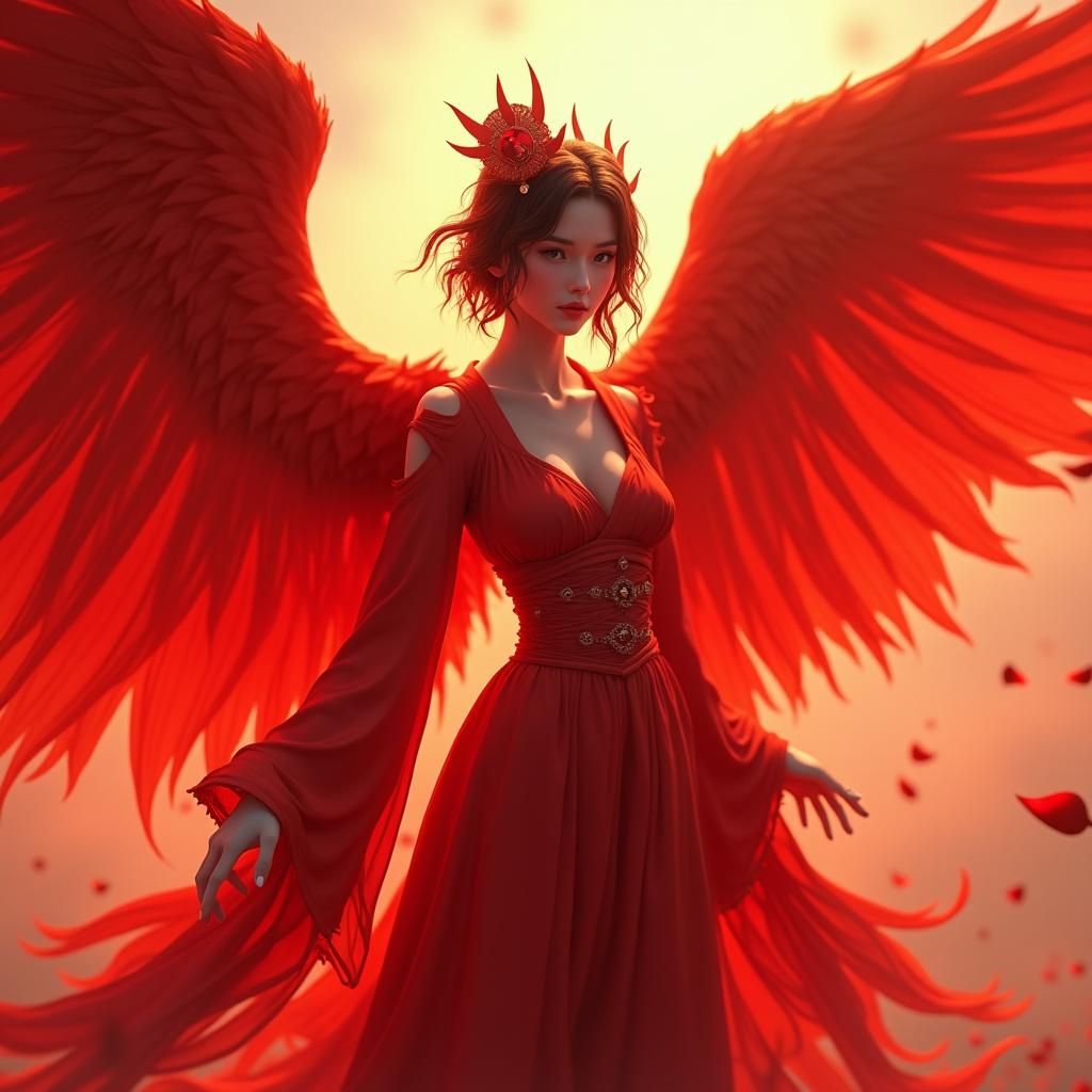 Anime Woman in Red with Wings