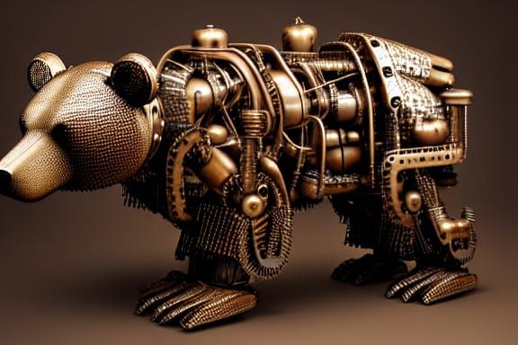 Steampunk Mechanical Bear Sculpture in Scrap Metal