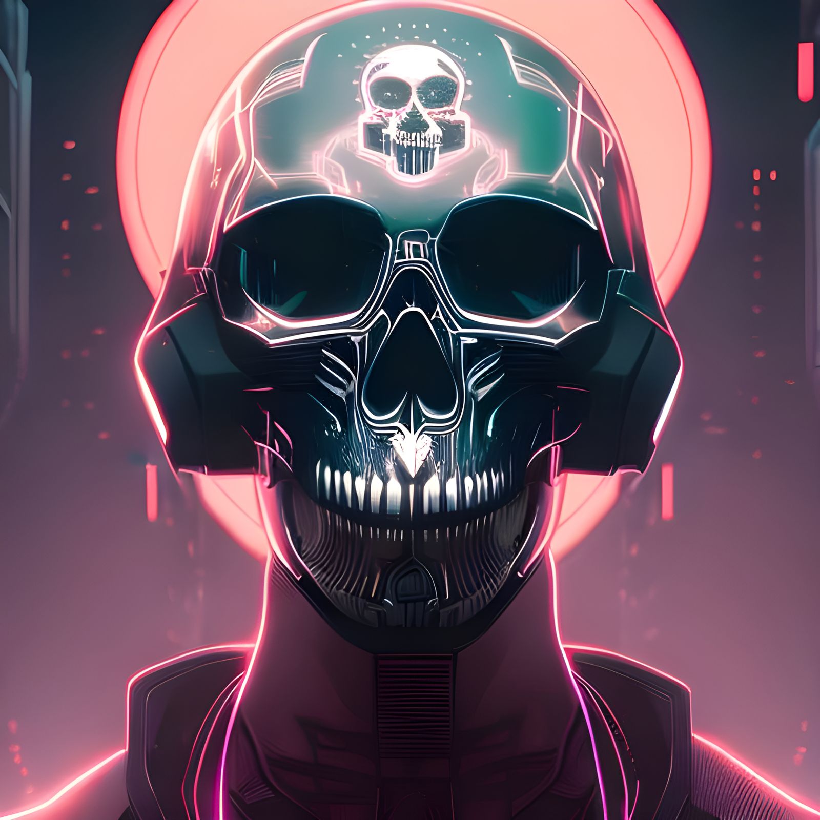 Cyberpunk Skull Portrait in Cityscape