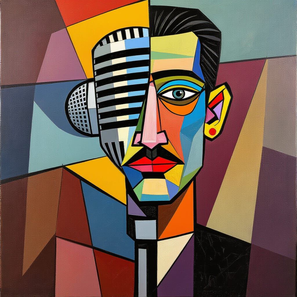 Microphone Explored in Cubist Art Style