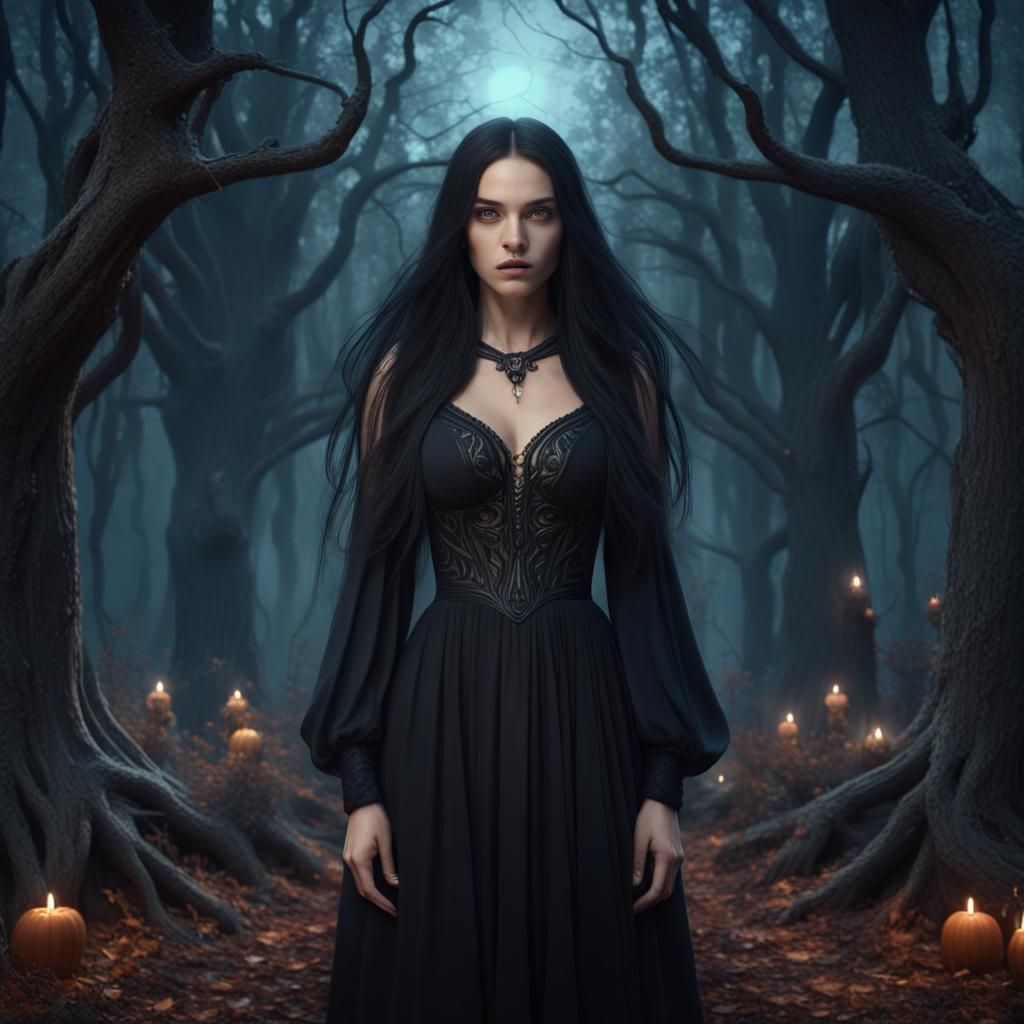 Young Witch in Black Dress, Fantasy Art